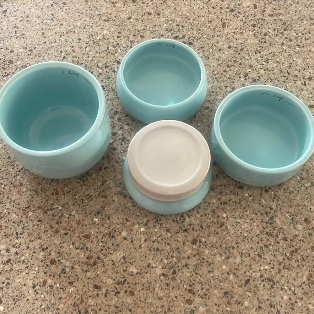 Mason Jar Measuring Cup Set World Market 4 pc Set Ceramic 1/4 to 1 Cup Teal Blue
